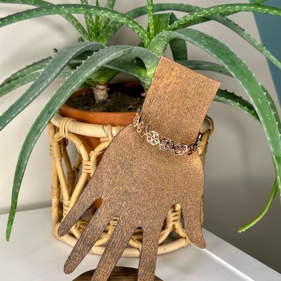 Tory Burch Hexagon Frozen Logo Cuff Bracelet Rose Gold Plated Bangle Jewelry - Picture 6 of 7